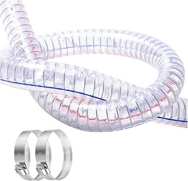 PVC Hose Tube Transparent Steel Wire 1M Pump Durable Tubing Clear Pipe Wall Thickness 3MM with 2 Clamps for Farmland Irrigation,ID 34mm