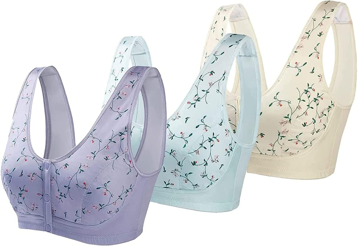 Popsalie Front Button Bra,Snap Front Close Comfort Bra for Older Women and Gils