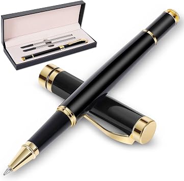 FEIDIAO Deluxe Ballpoint Pen Kit,Office Business Signing Ballpoint Pen with Two Replacement Black Refills, 0.5mm Nib, Black Classic Gift Box, Creative Writing Gift for Men and Women Gold B
