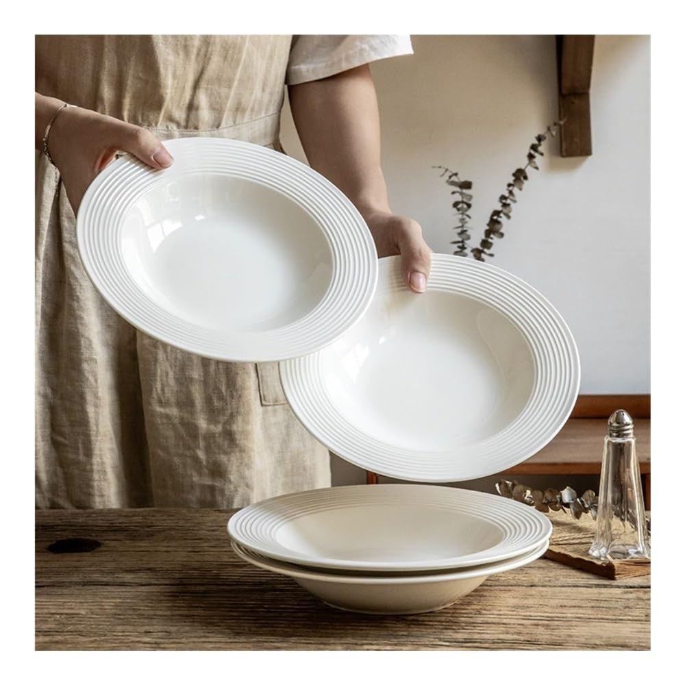 Plato Llano de cerámica de 8,5 Pulgadas, Plato sopera de cerámica con Rosca, Plato Occidental para Pasta, Plato para Servir
