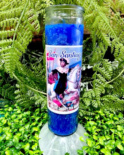 Generic San Santiago Vela | Saint James Candle Spiritual 7-Day Cylinder Blue Unscented Modern Candle