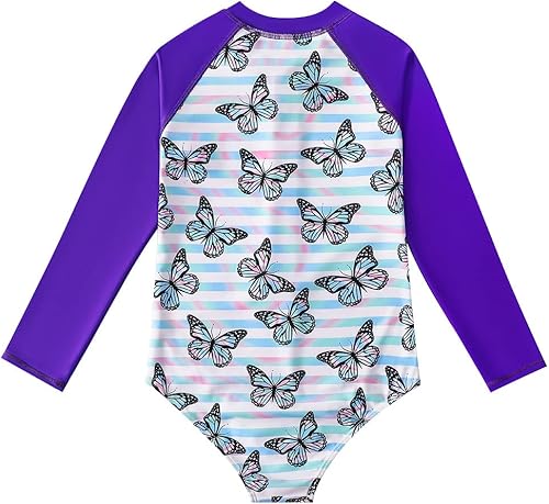 Miniatura 2 de Traje de baño de una pieza con protección solar de manga larga para niños pequeños, con protección solar UPF 50+ para niñas de 4 a 12 años