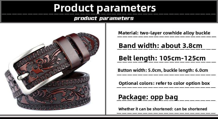 Men's Genuine Leather Belt for Casual & Dress - Floral Embossed Design, Heavy Duty Alloy Buckle, Soft Cowhide Strap3