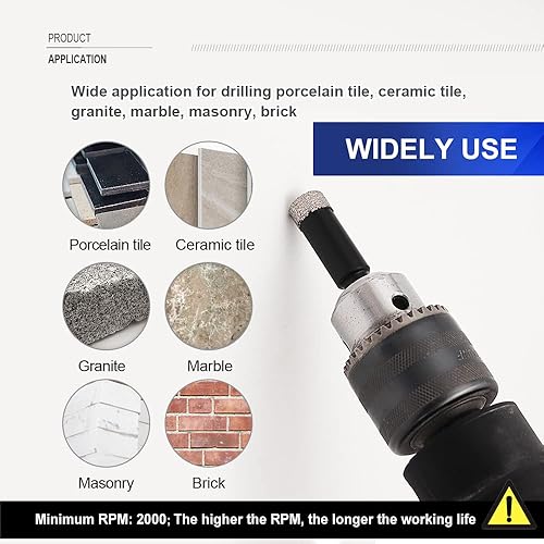 Miniatura 4 de SHDIATOOL Sierra de agujero de brocas de diamante de 38 pulgadas para azulejos de porcelana, mármol y ladrillos de granito de cerámica, 0.394in