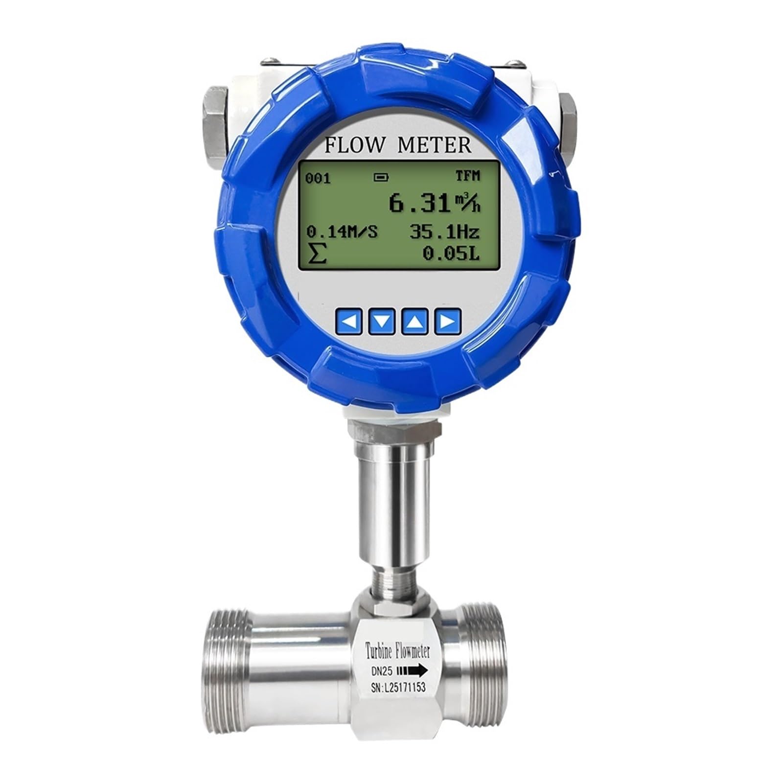 QfUxYYSLD High Accuracy Turbine Flow Meter Digital Display SS304 Flowmeter 4-20mA RS485 Pulse Output Water Diesel Alcohol Gasoline(DN25 T2)
