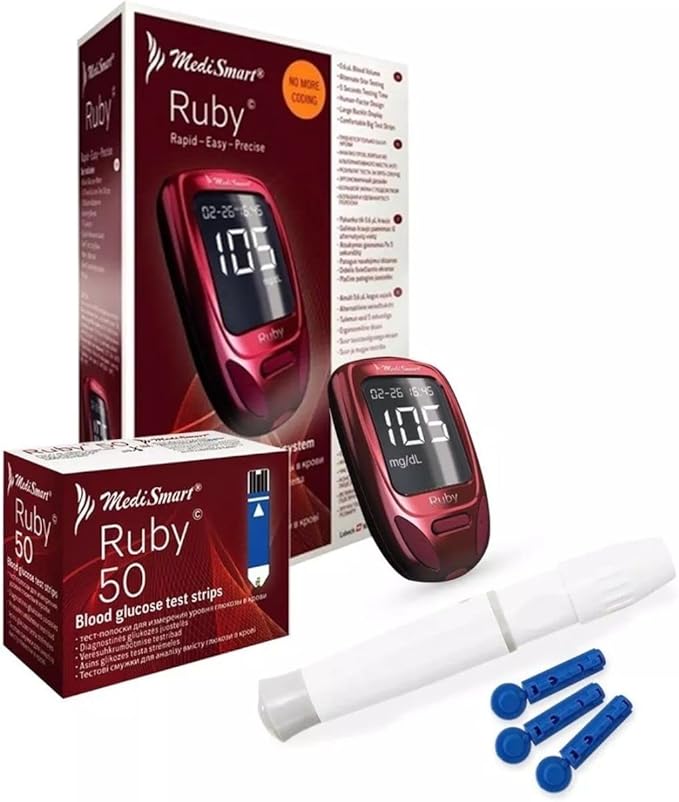Pack Ruby Con Glucómetro, 50 Tiras, Lancetas Y Portalancetas Amazon
