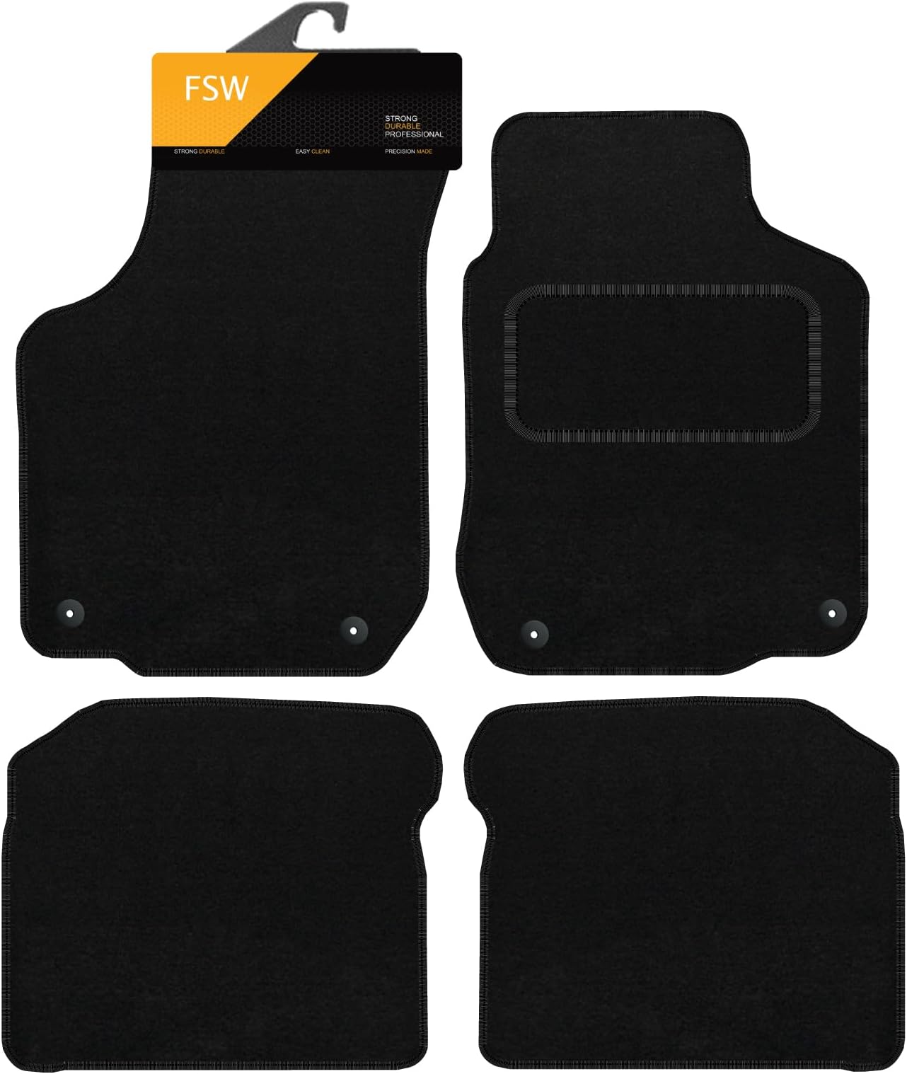 FSW - Tailored Mats - Fits VOLKSWAGEN Beetle 1999-2005 GOLF mk4 (4 clips) - Black Carpet - Anti Slip Mat - Non Slip Car Floor Mat, Fitted With Clips & Granulated Backing - 4 Pc Floor Mat Only