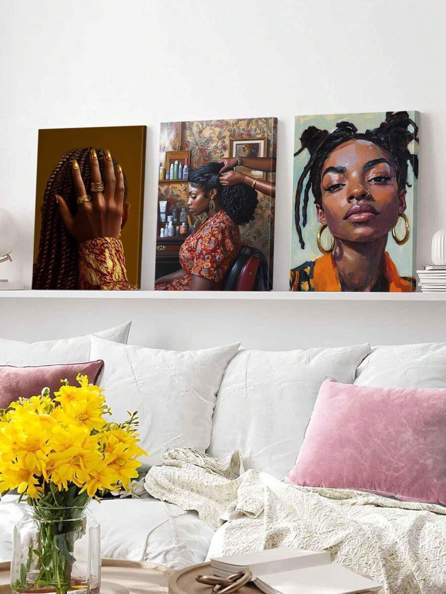 ZHAOLIN Decoración de pared con peinados trenzados, uñas doradas, lienzo artístico impreso, retratos, ambiente de salón, decoración estética (70 x 90 x 3 cm/envoltura de lienzo)
