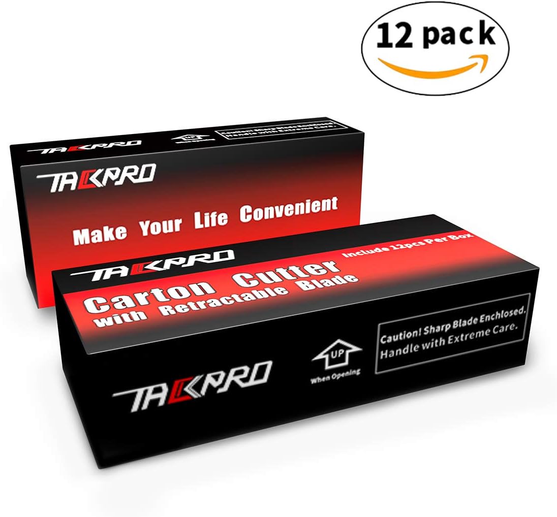 Box Cutter Retractable Package Opener, Single Edge Razor Blade Carton Cutter, 12 per Box, TACKPRO Handy Mini Box Opener Compact Cutting tools (Black)