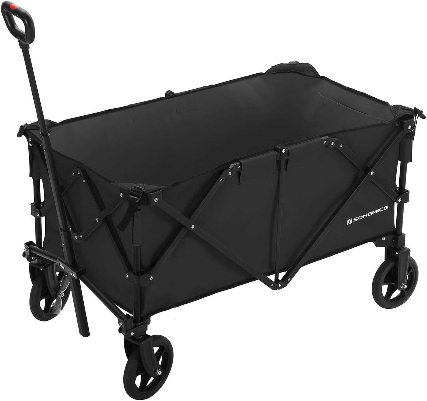 SONGMICS Folding wagon, Aluminium , Capacity 150 kg, Portable Garden Cart with 4 Wheels and Steel Brakes, TÜV Rheinland Test, trolley, Black GHT02BK