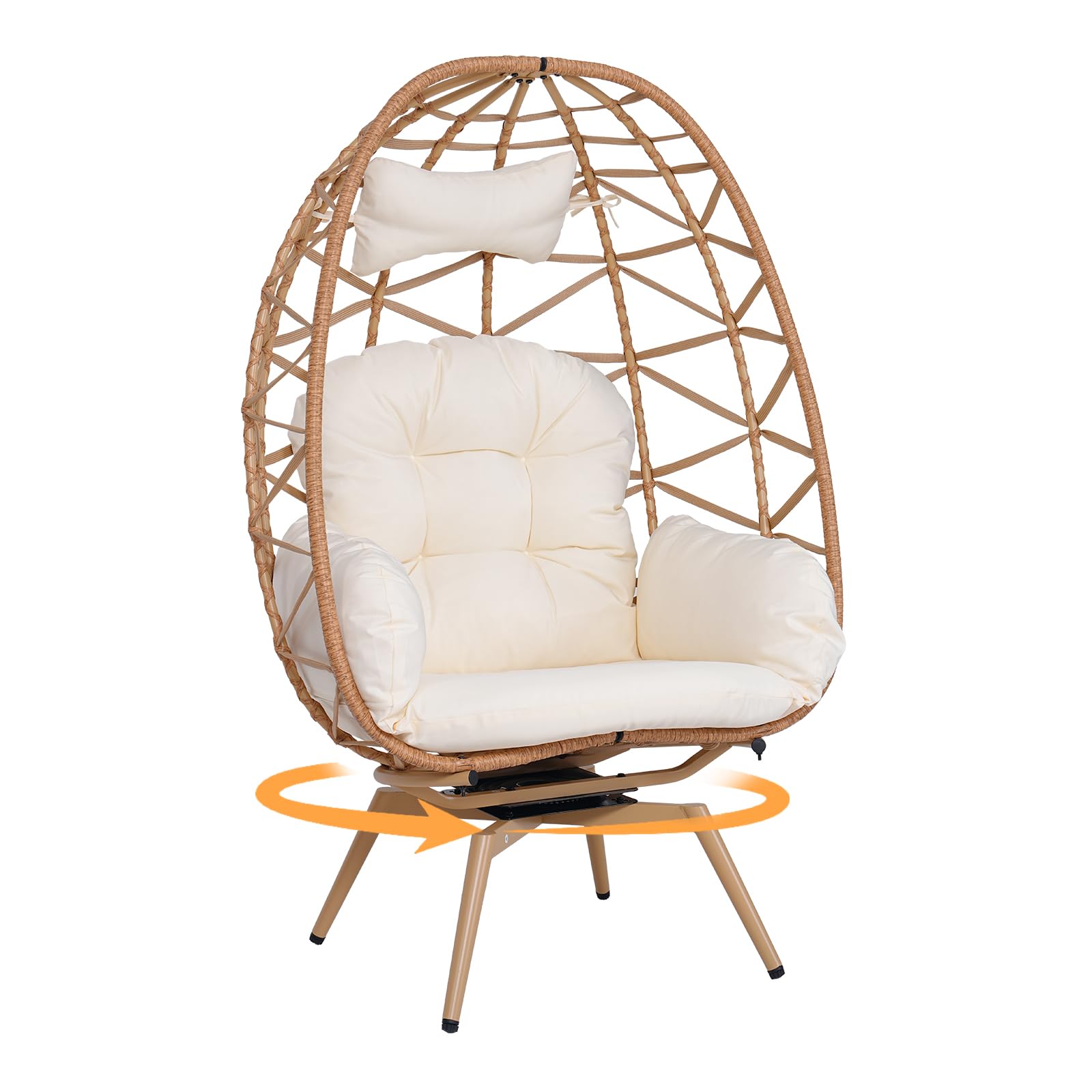FKSLIFE 360° Swivel Rattan Egg Chair for Adult,Outdoor Patio Wicker Egg Chair with Cushion,500lb Capacity All-Weather Comfy Lounger Rocker Chairs for Indoor Living Room Balcony Backyard Garden