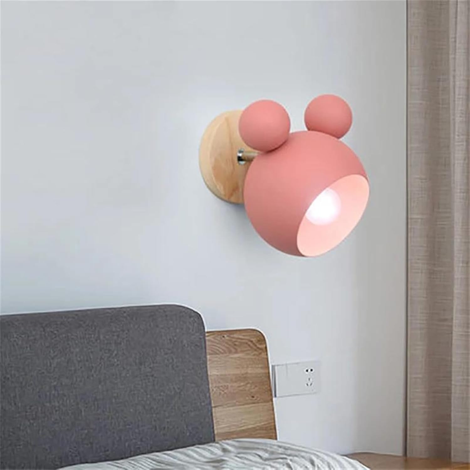 Wall Light Nordic Mickey Wall Lamp Simple and Lovely Children's Room Wall Light Bedroom Parlor Study Applique Murale Luminaire Battery Wall Lights(D)