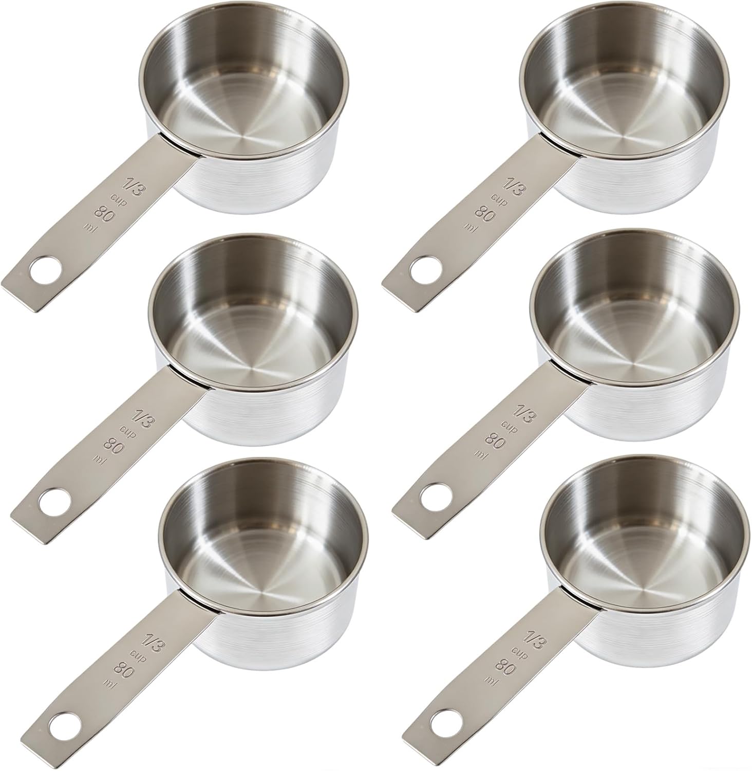 6 pcs 1 Cup Measuring Cup, Stainless Steel Measuring Cups, 8 OZ 250 ml Metal Liquid Measure Scoops for Coffee Cooking Baking Kitchen Wet and Dry Ingredients, Dishwasher Safe