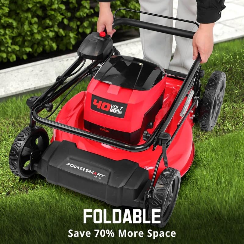 Image of PowerSmart 40V 21 inch Cordless Electric Lawn Mower, Mulching & Bagging, Brushless Motor, 6-Position Height Adjustment, Foldable for Storage, 2x4.0Ah Batteries & Charger Included for Garden, Patio, Yard