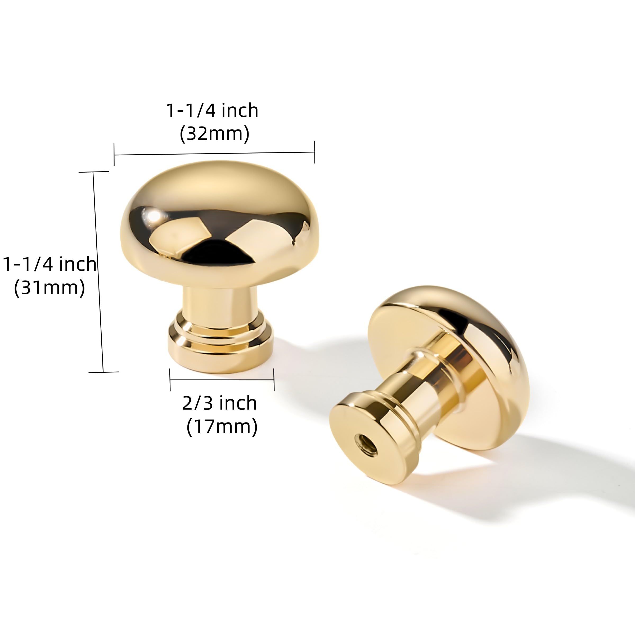 KHTUMEWARE-SB496 Solid Brass Round Knob, Unlacquered Brass, 1-1/4 in (32 mm), 5-Pack in Unlacquered Brass — KHTUMEWARE