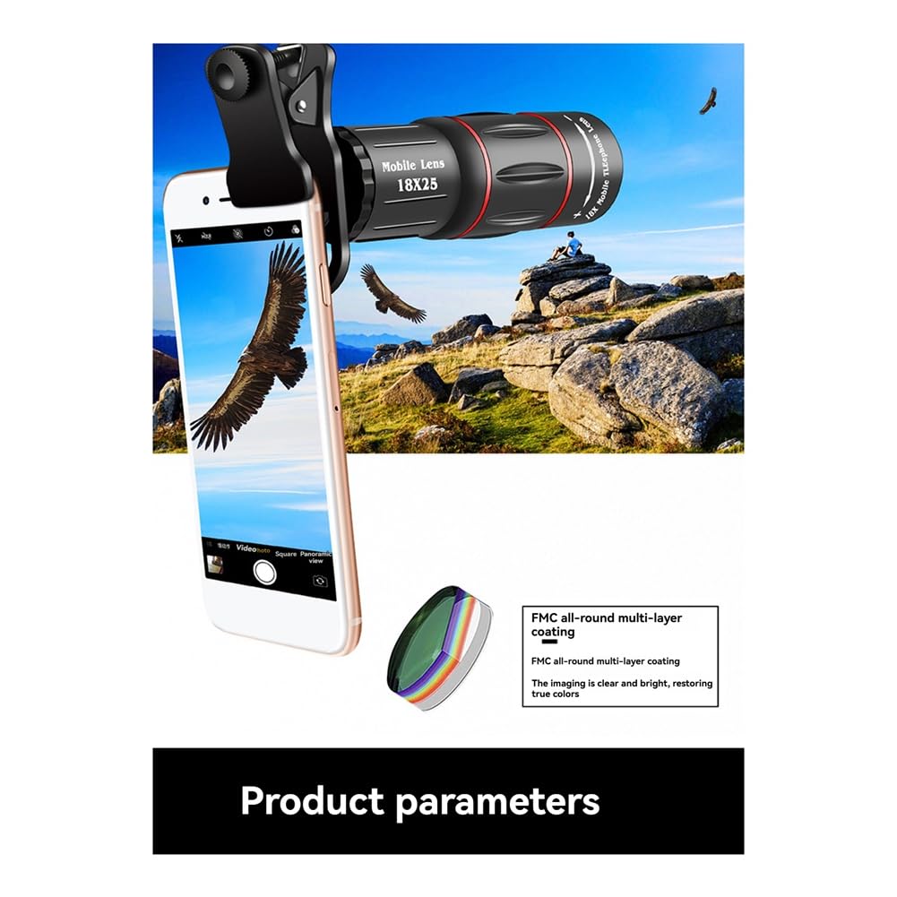 Téléobjectif de Téléphone Mobile Universel 18x Zoom de Caméra Externe pour Les Concerts Sportives et Photographies de Voyage
