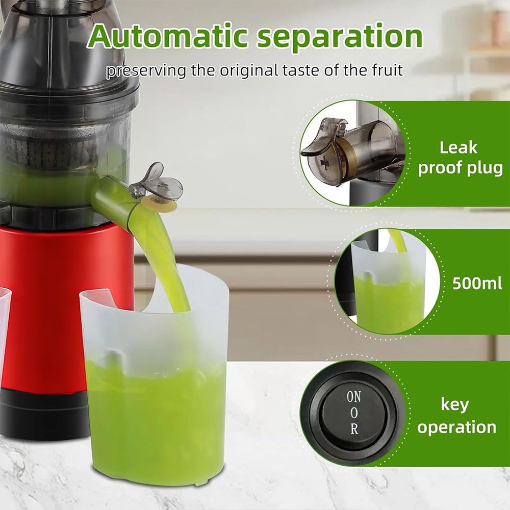 Kaltpress-Entsafter für ganzes Obst und Gemüse, 500 W Leistung, 8 mm breiter Schacht für effizientes Entsaften, leicht zu reinigen, ideal für gesunde Säfte
