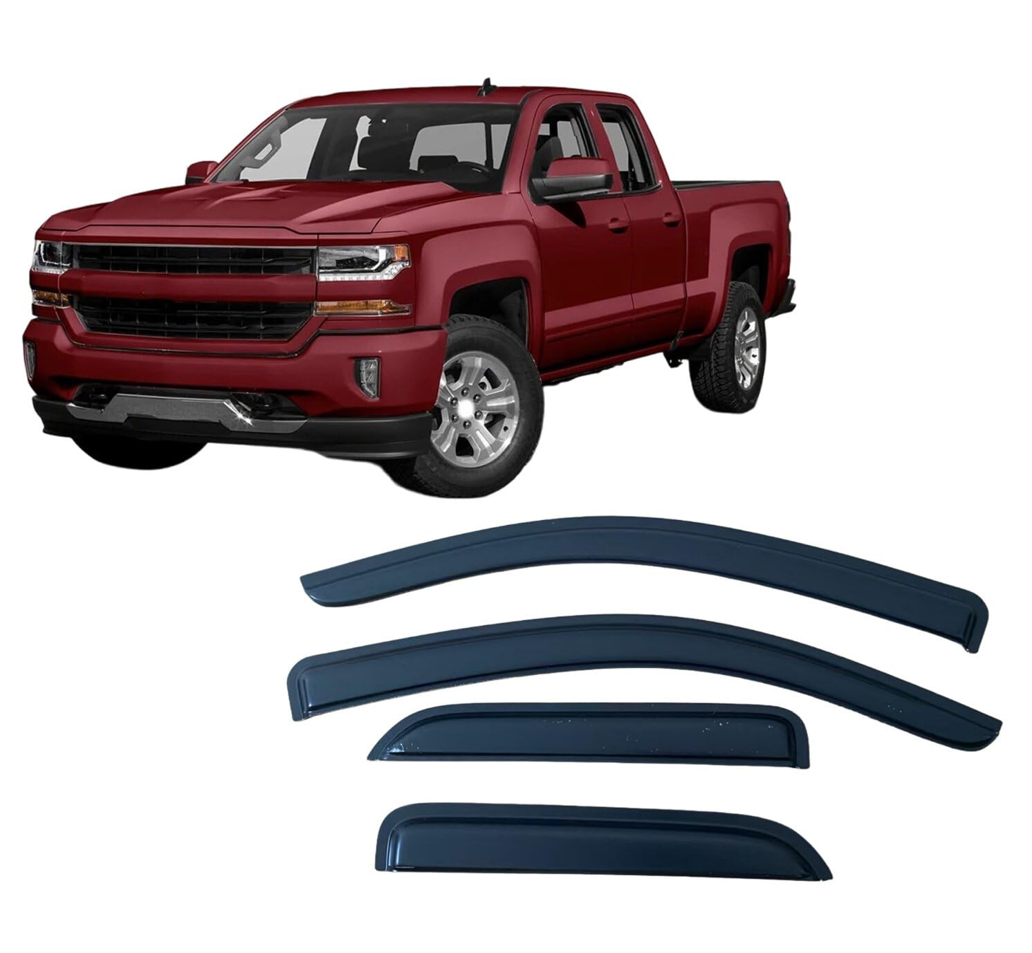 Liufangfc Normal Wind Deflectors For Chevrolet Silverado 1500 Double 2014-2018 – 4Pc Tape-On Smoked Visors, Weatherproof, Anti-Salt/Snow, Low-Noise