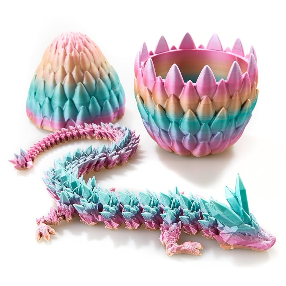 3D Printed Dragon Egg Fidget Toy, Dragon Crystal Egg, Flexible Joints Home Decor Executive Desk Toys, Articulated Dragon, Laser Printed - Rainbow