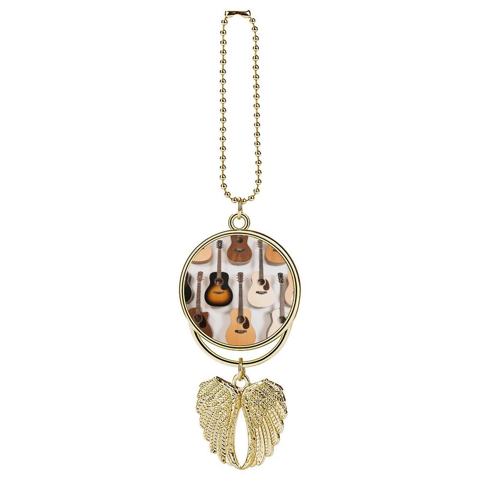 Guitars Guardian Angel Wing Car Ornament for Mirror, Zinc Alloy Hanging Charm with Spiritual Design for Protection, Rearview Mirror Accessory Decor Gift for Women Men(Golden)