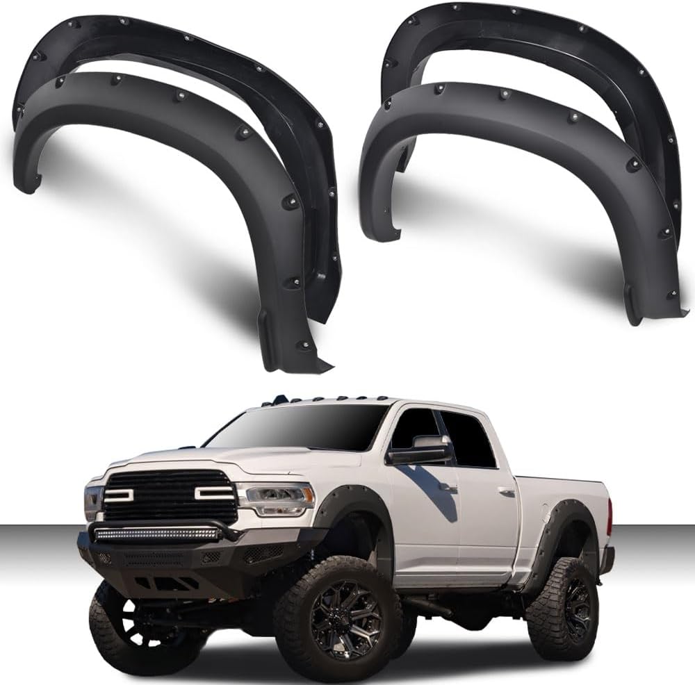 PIT66 Smooth Fender Flares Modified 4PCS Compatible with Chevy silverado 1500 2019 2020 2021 2022 (Not fit Dually models) Smooth Pocket Rivet Smooth Black