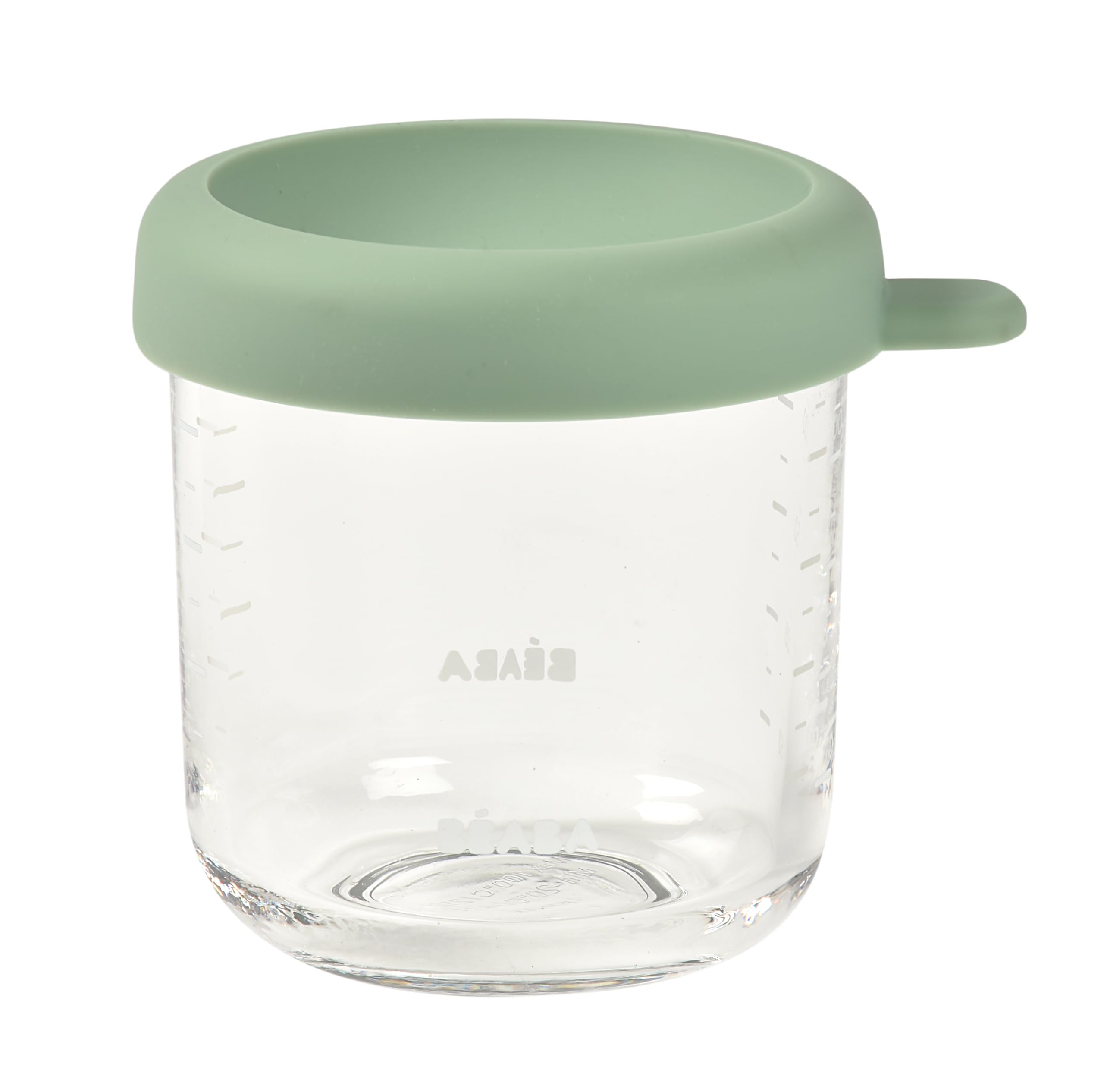 BEABA 8 oz Glass Baby Food Jars with Soft Silicone Air Tight Lids, Glass Storage Containers with Lids, Microwave and Freezer Safe Containers, Sage