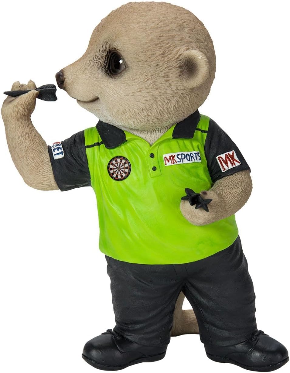 Vivid Arts Dart Player Meerkat Statue Hand-Painted Resin Figurine Novelty Garden & Home Decor Green Dart Themed Ornament