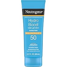Neutrogena Hydro Boost Moisturizing Water Gel Sunscreen Lotion con amplio espectro SPF 50, Loci&oacute;n de protector solar hidratante resistente al agua y no grasa, sin aceite, 3 fl. oz