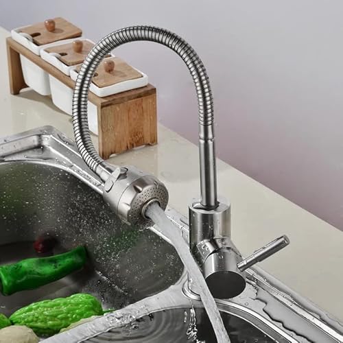 Kitchen Sink Faucet For Bar Farmhouse Commercial, Modern Style Flexible Kitchen Sink Mixer Faucet, Single Handle Kitchen Faucet, 304 Stainless Steel Black Cold And Hot Water Taps ( Color : Brushed Nic #TOP2
