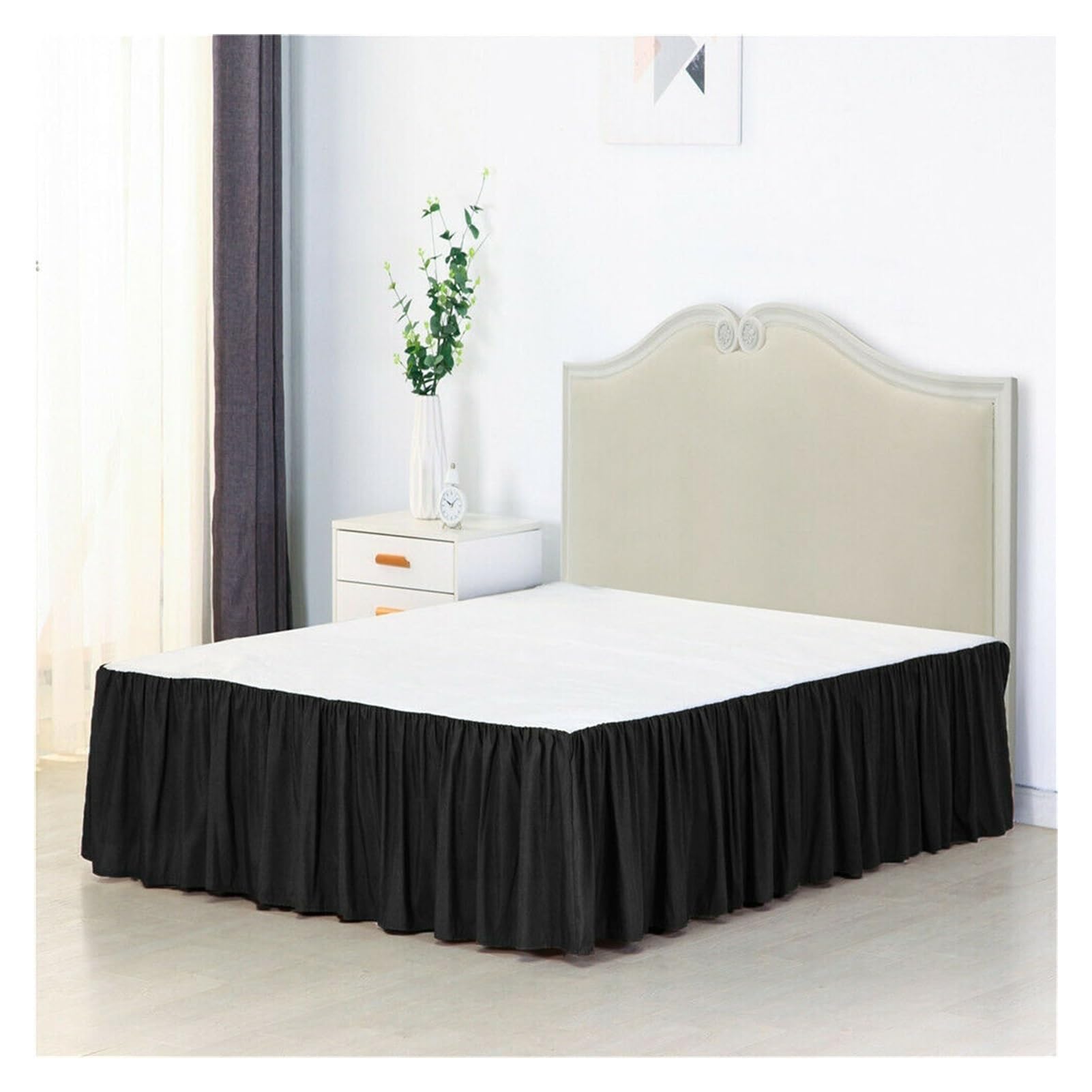 MKLHAVB Fitted Bed Valance Sheets Solid Color Bed Skirt With Surface Queen King Easy On/Easy Off Bed Skirt Valance Size 35cm Height For Twin/Full/Queen/King Base Bed Skirt Double(Black,Queen)