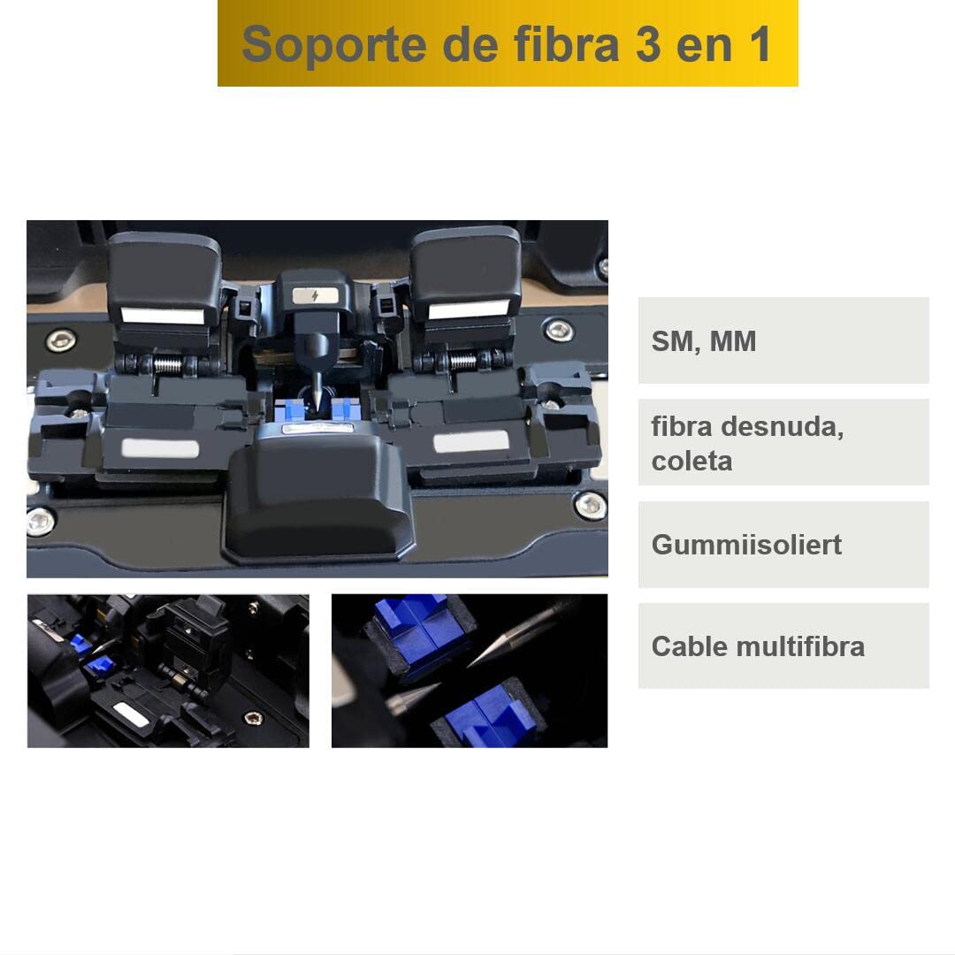 Fusion Splicer AI-9 with 30 Tutorials fusionadora de fibra optica con 30 tutorial y alineación de núcleo para proyectos de empalme de cables y construcción de líneas troncales FTTH (EU Plug)