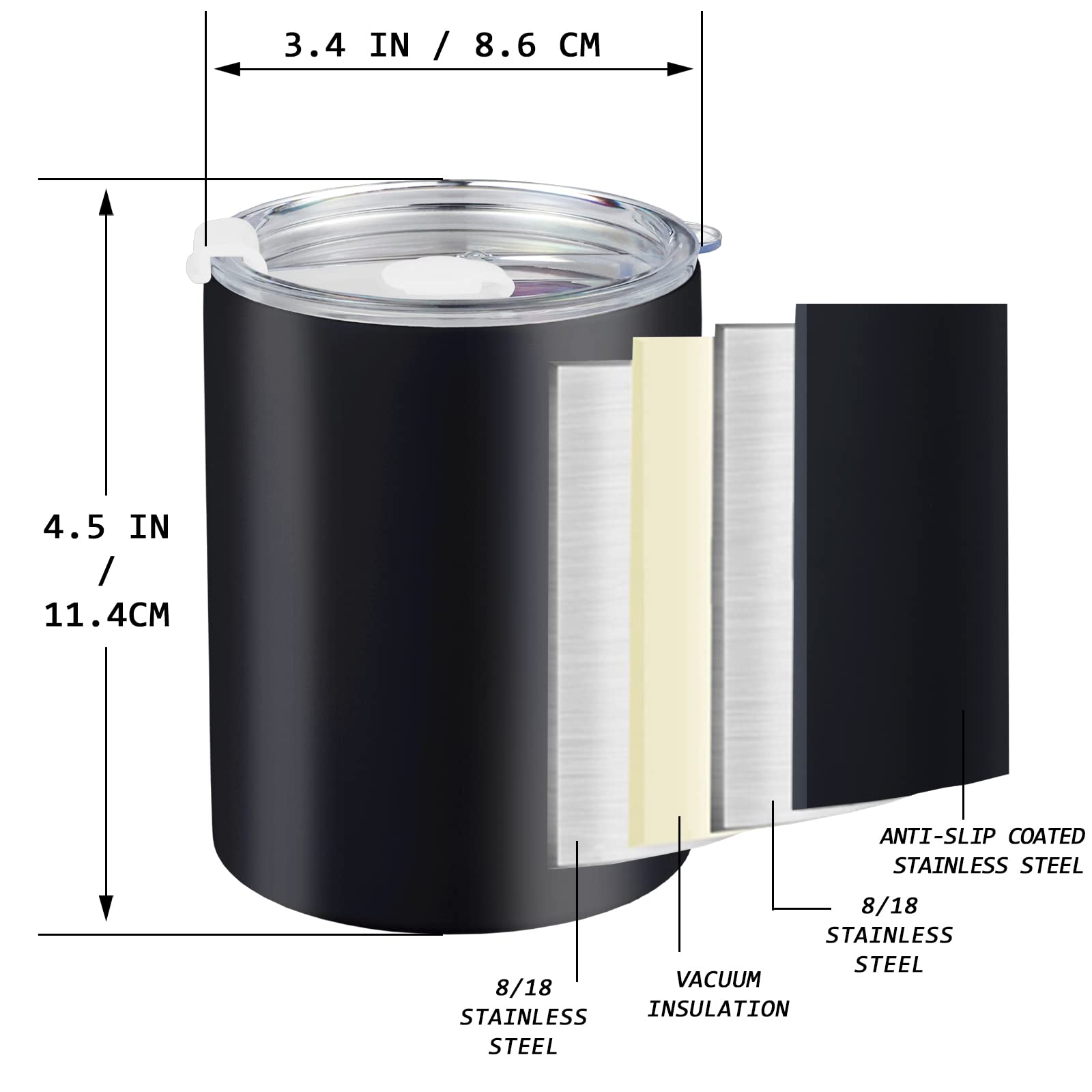 Puraville 4 Pack 12 oz Insulated Tumblers with Lid and Straw, Double-Walled Stainless Steel Coffee Mug Vacuum Lowball Cup for Travel Office Home, 4 Pack White, Black,SIlver,Dark Gray