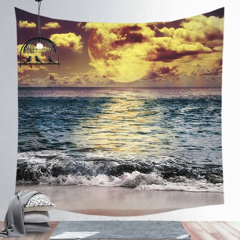 EHOMERY Tapices Baratos Tapiz De Suelo para Piscinas Rectangulares Amarillo Puesta Sol sobre Y Telares Pared Paisaje Primavera para Decoración Sala Estar del Dormitorio 150X150Cm