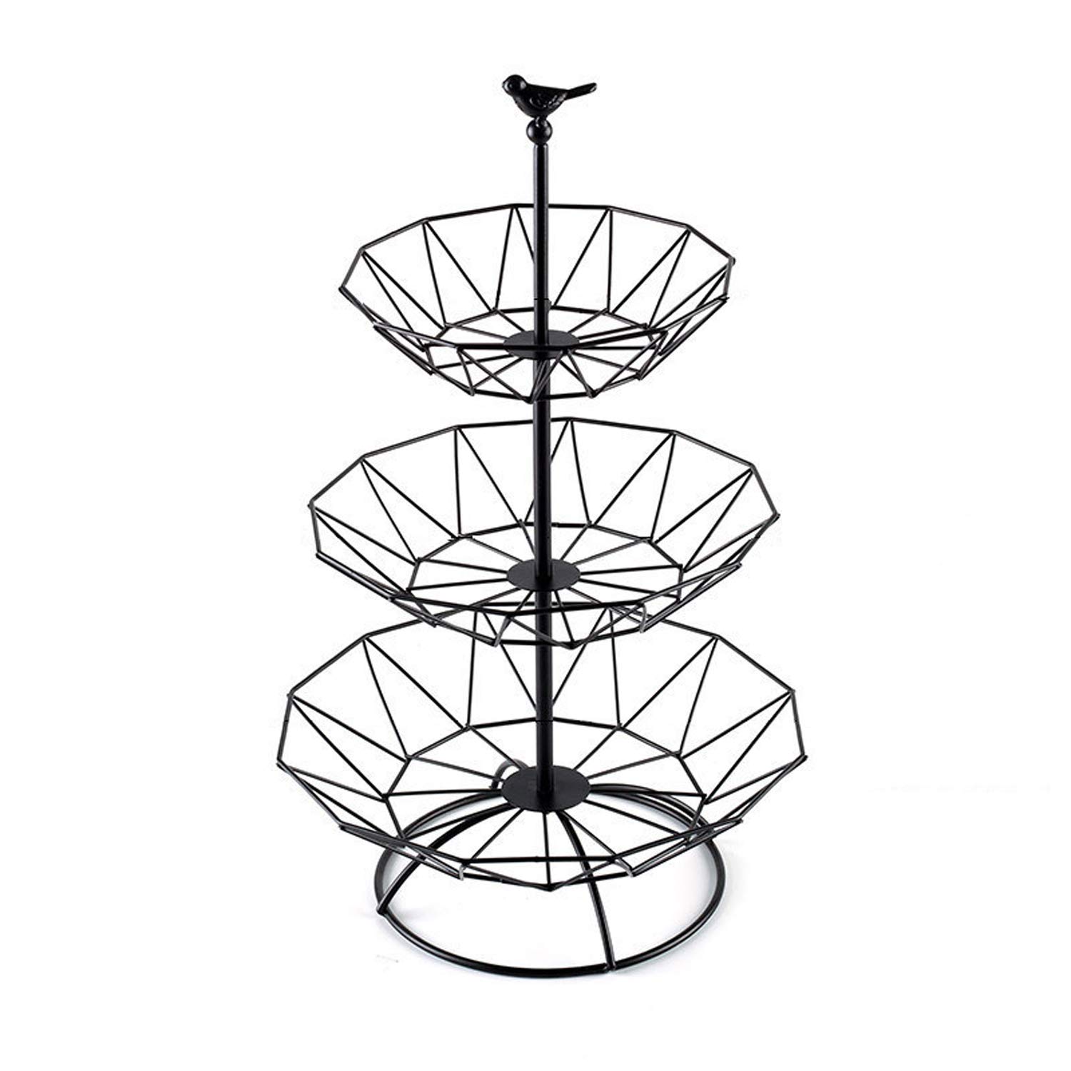 3-Tier Fruit Basket Metal Wire Vegetable Simple and Delicate Fruit Holder with Top Handle-Bird Shape for Kitchen Livingroom-Golden