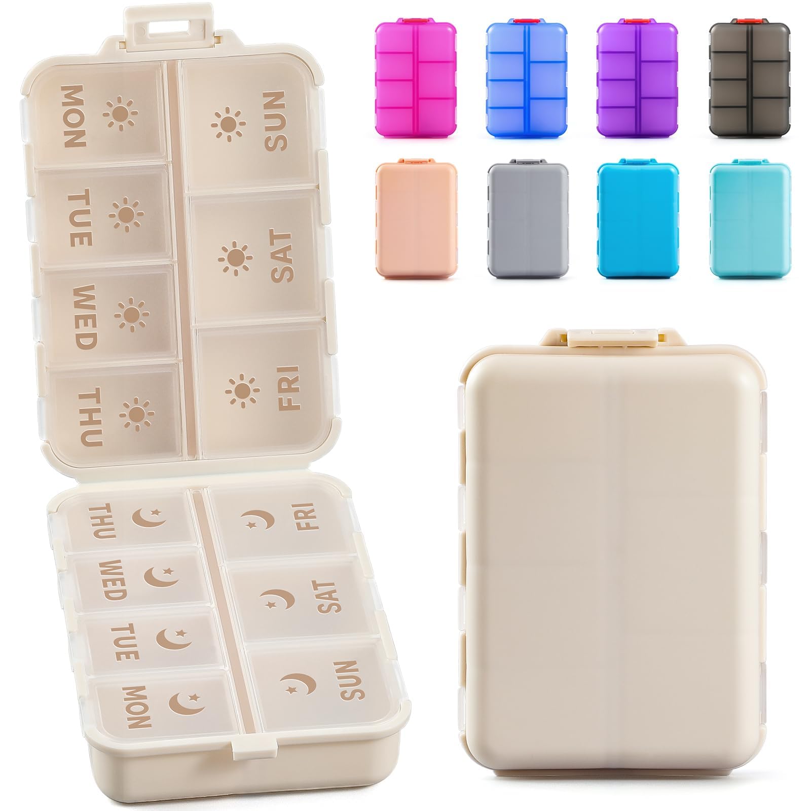 NEW Foldable & Double Protection Portable Weekly Pill Organizer 2 Times A Day with Etched Labels, AM PM 7 Day Week Medicine Box, Daily Travel Pill
