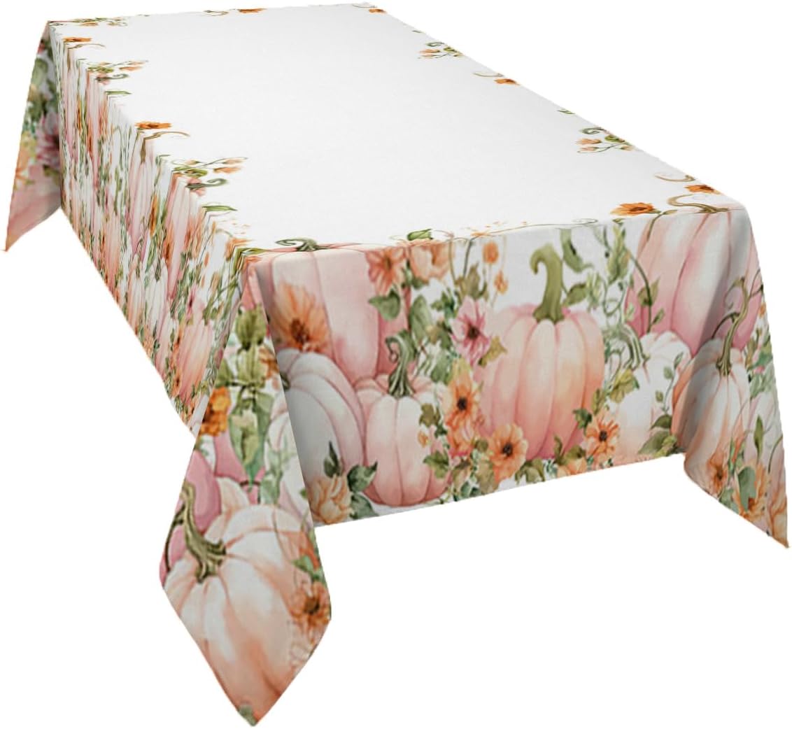 Pink Pumpkins Thanksgiving Tablecloth Rectangle Table Cloths 60 x 120, Waterproof Tablecloth Wrinkle Free Table Cloth Table Cover for Outdoor Indoor Kitchen Dinning Tabletop Fall Sunflowers Leaves