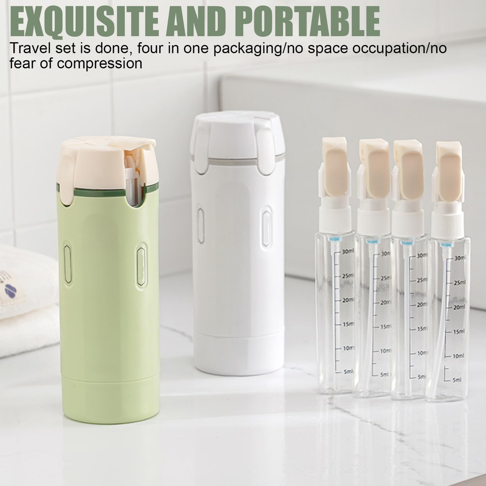 Flacon Voyage Rechargeable, Flacon Distributeur De Voyage 4 En 1, Contenant Voyage Anti-Fuite Portable, Kit Voyage Produit Toilette Pour Shampoing,Lotion, AprèS-Shampoing,Avec éChelle Et éTiquette (A)