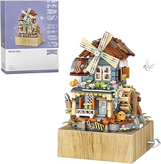 PHYNEDI Goshfun 799Pcs Street View Windmill Music Box Bricks Model Set, DIY Building Block Assembly Mini Particle Construction Toy (Not Compatible with Lego)