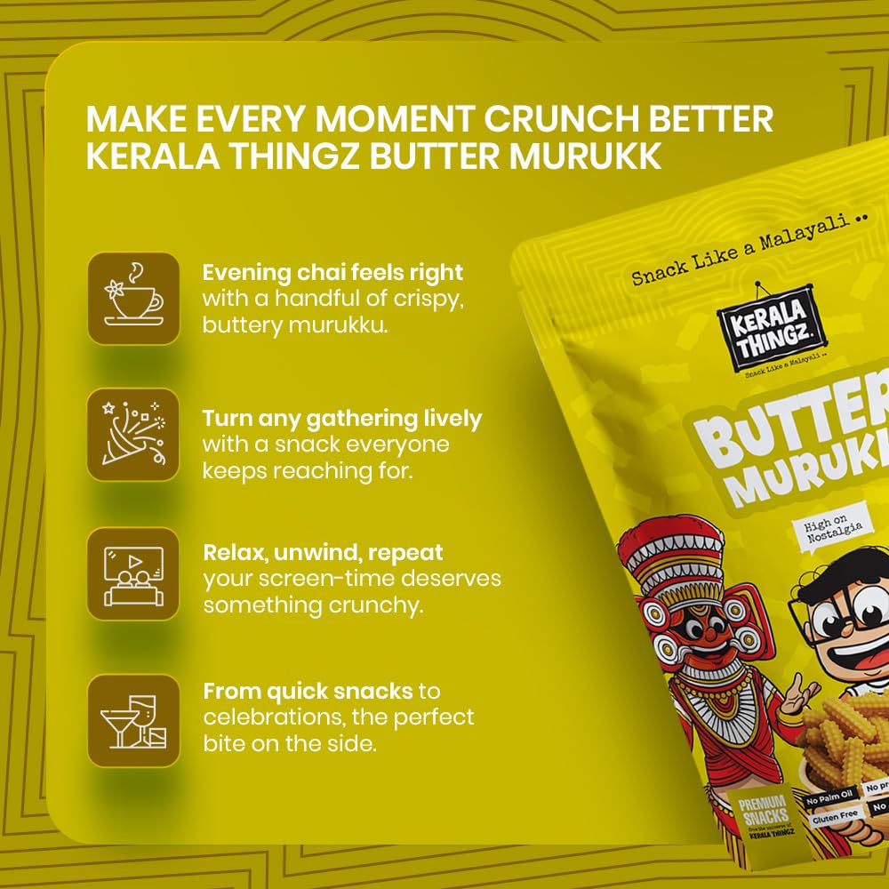 Kerala Thingz Madras Mixture + Butter Murukku (Each 150g Pack) + Tapioca Chips (80g) + Authentic Nendran Banana chips (80g) | Combo 460g | Traditional Kerala Snack | Premium, Crunchy & Healthy | No Palm Oil, No Preservatives, Gluten Free, No Added Sugar, No Artificial Colours