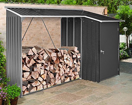 Duramax WoodStore Combo 8 x 3 Kaminholzunterstand, Holzlager mit seitlich geschlossenem Stauraum, Tür mit Schlüssel abschließbar, Boden zum Anheben des Holzes, Anthrazit