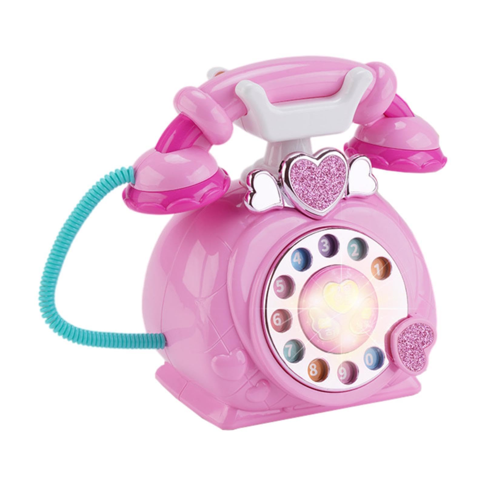 Telefono Giocattolo Musicale per Bambini con Luci, Telefono Fisso Retrò con Filo per Neonati E Bambini Dai 3 Anni in Su, Rosa, Taglia unica bambino