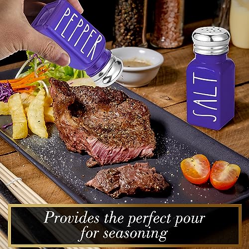 Image of Purple Salt and Pepper Shakers Set by Brighter Barns - Modern Farmhouse Kitchen Decor and Accessories - Cute Salt and Pepper Set - Glass Shakers & Stainless Steel Lids for Home, Restaurants (Purple)