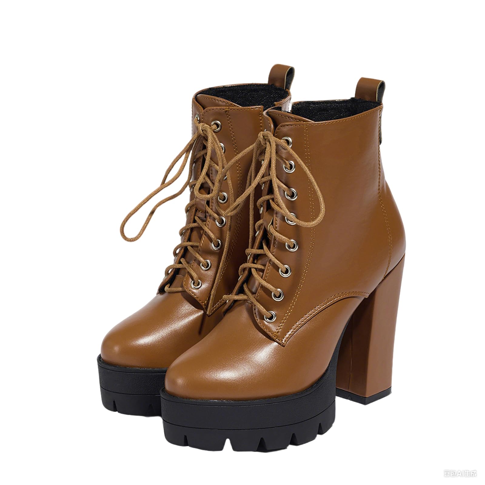 Stivali da Donna con Plateau, Tacco Blocco Alto 11,5 cm, Sexy Eleganti Lacci Tronchetti, Disponibile in Nero e Marrone