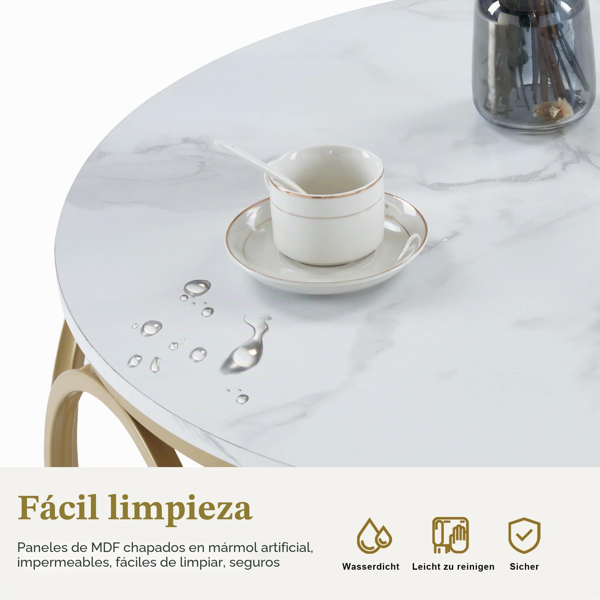 M MCombo Mesa de Centro Redonda de Madera, Moderna, pequeña Mesa de café con Estructura de Metal, Mesa Auxiliar para salón, diámetro 80 cm, 2102