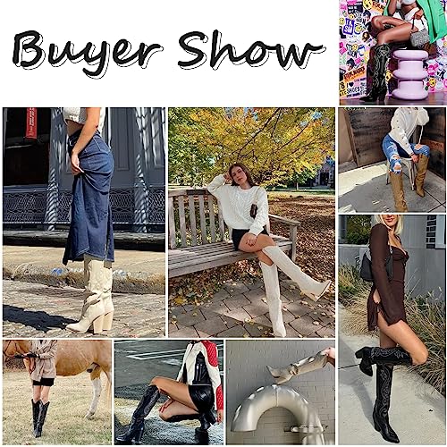 Wiralomi Embroidered Cowboy Boots For Women Chunky Block Heel Western Knee High Boots Pull On Cowgirl Boots High Heel Boots #TOP1