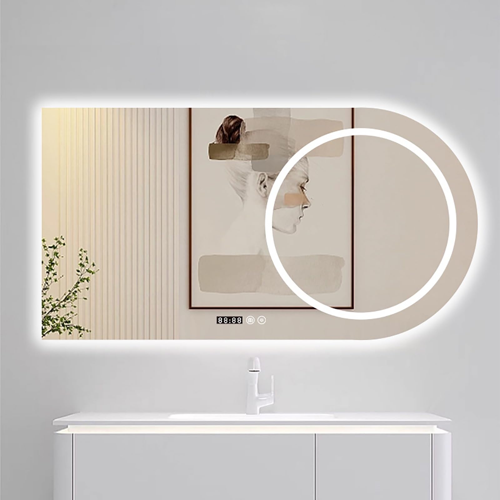 Specchio Ad Arco Con Luce Specchio Da Bagno 3 Colori Dimmerabile Specchio Bagno Orologio Temperatura Specchio Da Parete Con Antiappannamento Memoria Specchio Led Interruttore Touch(80x50cm/32x20in)