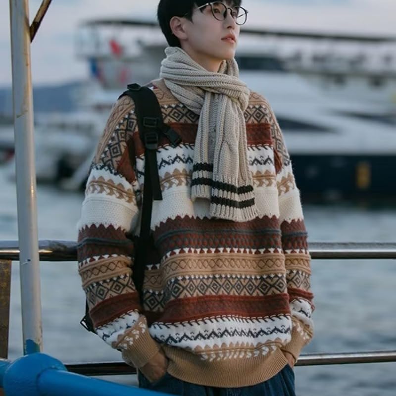 Grunge Stripe Oversized Granpa Sweater for Men Christmas Round Neck Goth Sweatshirts Unisex Retro Punk Pullovers3