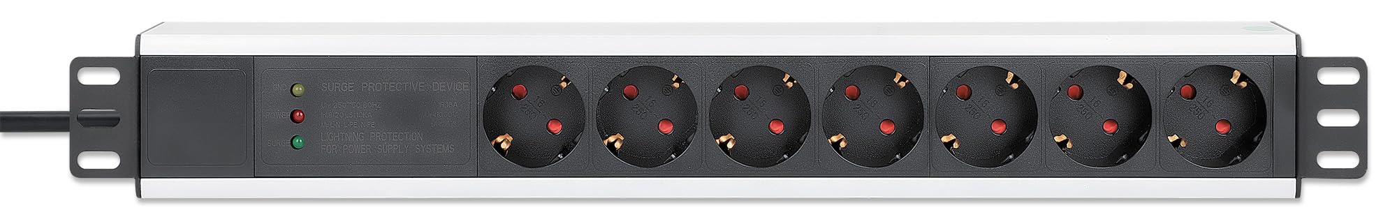 Manhattan 19" 6-Fach Steckdosenleiste Schuko (Überspannungsschutz, Netzschalter, 3 m Stromkabel, 1,5 HE) schwarz 207140