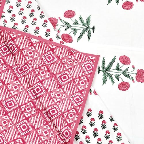 Image of BLOCKS OF INDIA 100% Cotton Dohar King Size Reversible Hand Block Printed Malmal Summer Dohar /Blanket (Color 47)