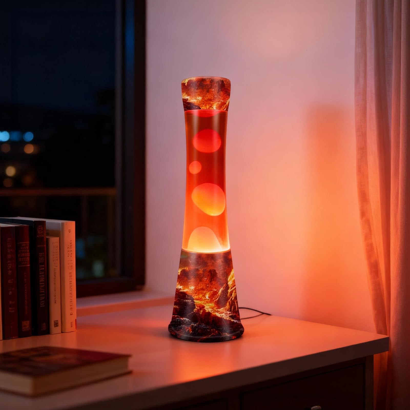 Volcano, lampada a forma di vulcano, 40,6 cm, con liquido arancione e cera rossa, luce notturna fresca, decorazione per casa, camera da letto, ufficio, illuminazione per feste